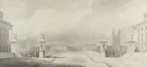 London Bridge Yaklaşımı için Tasarım (kalem ve mürekkep ve kağıt üzerinde grafit üzerinde yıkama) by English School